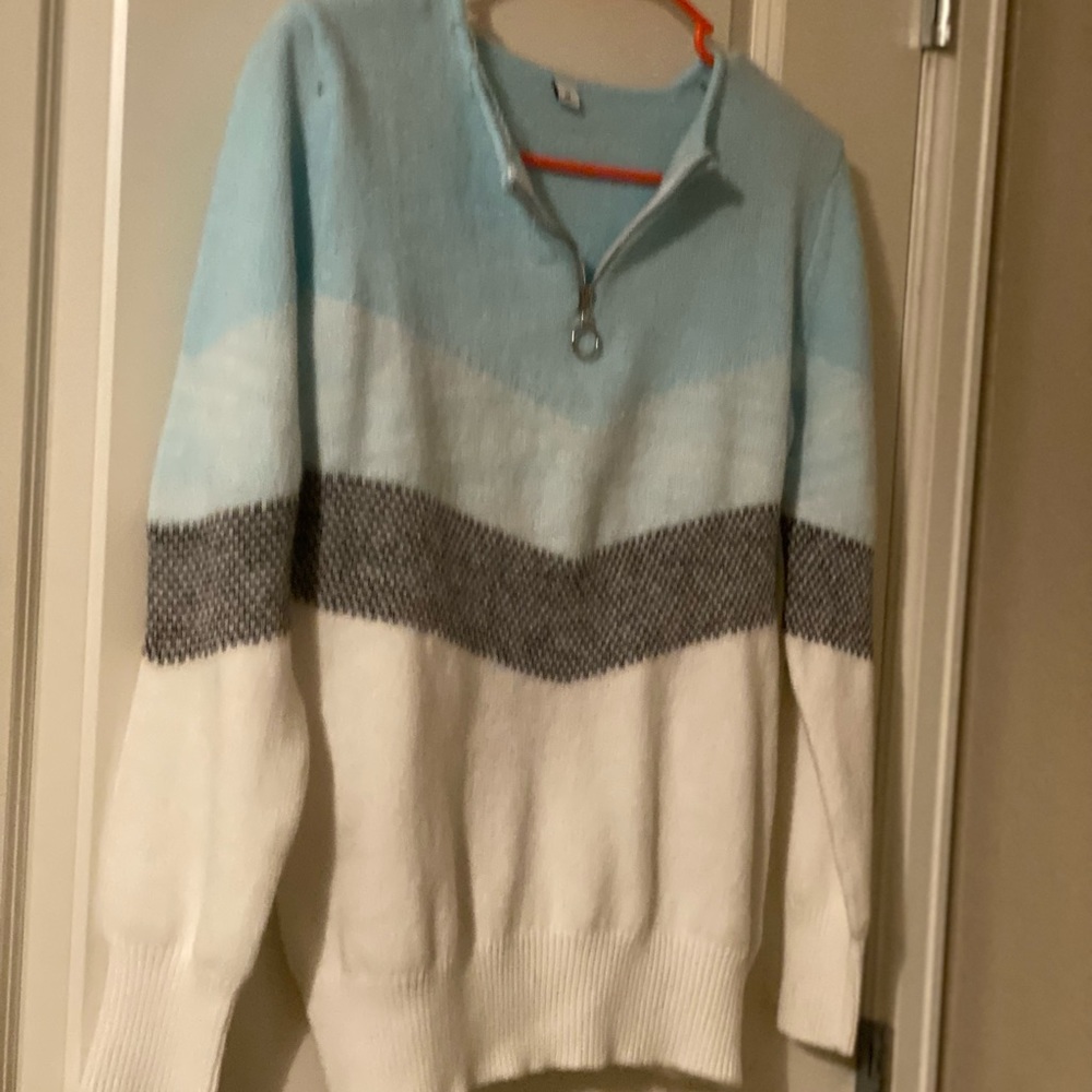 SHEIN, Cute aqua, black fleck, white sweater